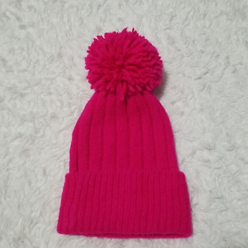 Pink Pompom Beanie Hat